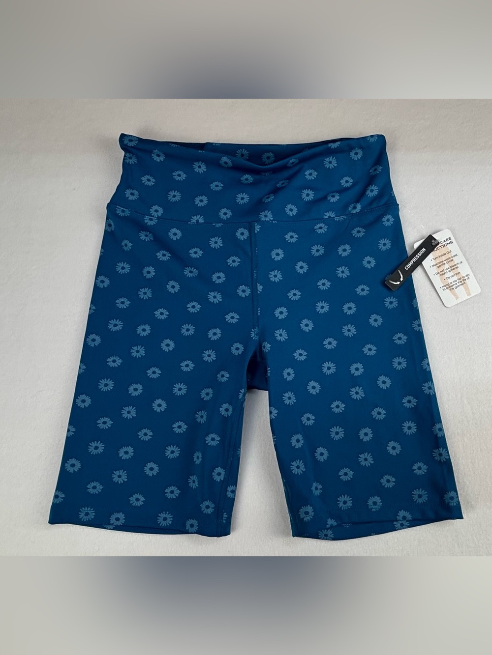 Nicole Miller Teal Blue Floral Performance Bike Shorts